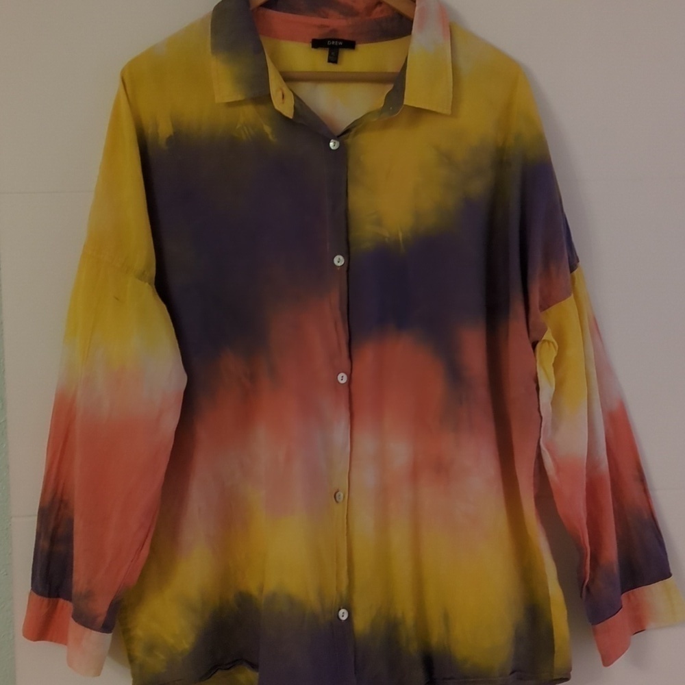 Drew Button Down Tie Dye Art To Wear Loose Fit Boho Coastal Grandma Shirt xL